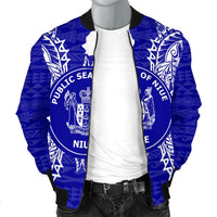 Niue Polynesian Men's Bomber Jacket Map Blue - Polynesian Pride