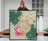 Hawaii Kanaka Maoli Polynesian Flowers Turtle Premium Quilt - Polynesian Pride