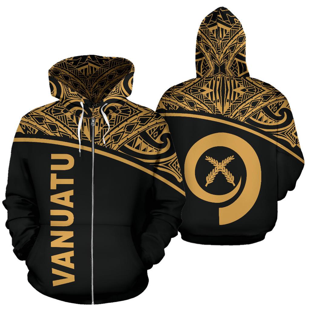 Vanuatu Polynesian Zip up Hoodie Gold Curve Unisex Gold - Polynesian Pride