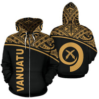 Vanuatu Polynesian Zip up Hoodie Gold Curve Unisex Gold - Polynesian Pride