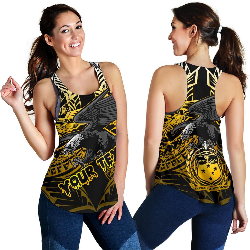 Samoa Polynesian Custom Personalised Women's Racerback Tank - Eagle Tribal Pattern Yellow Yellow - Polynesian Pride