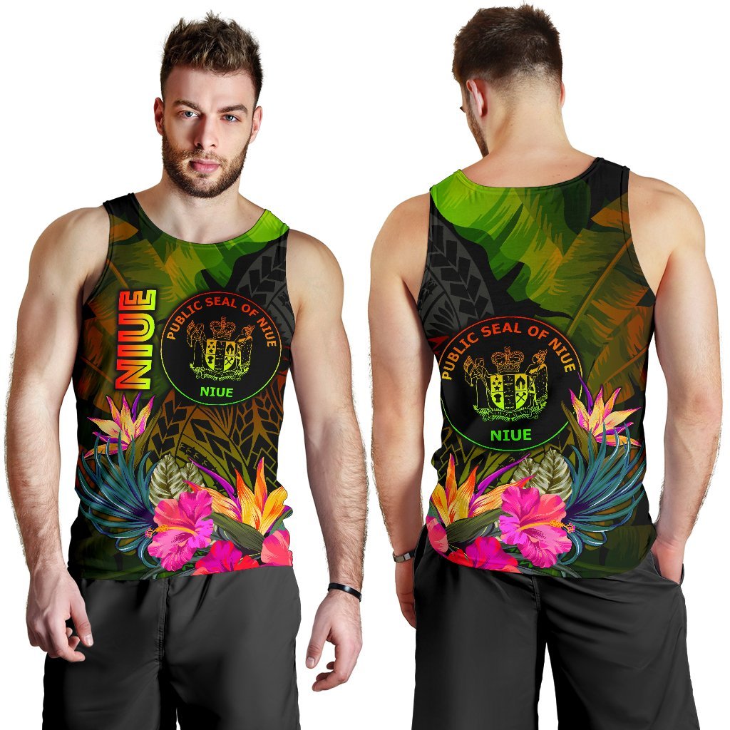 Niue Polynesian Men's Tank top - Hibiscus and Banana Leaves - Polynesian Pride