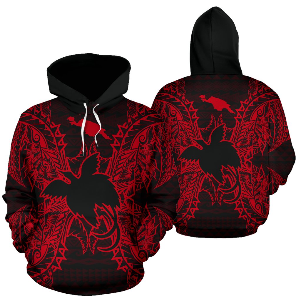 Papua New Guinea Polynesian ll Over Hoodie Map Red Unisex Red - Polynesian Pride