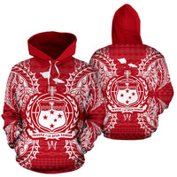 Samoa Polynesian ll Over Hoodie Map Red White Unisex Red nd White - Polynesian Pride