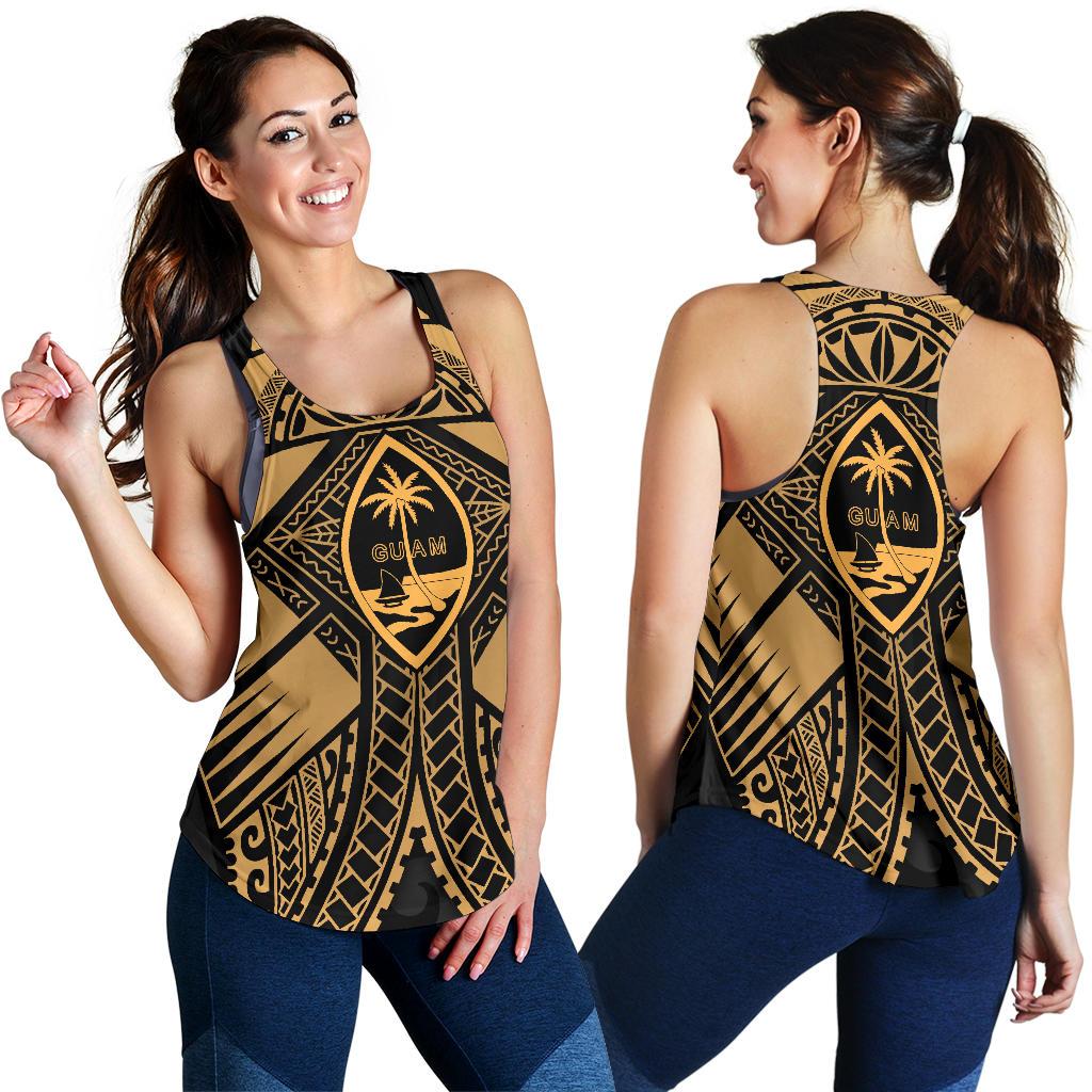 Guam Polynesian Women's Racerback Tank - Guam Gold Seal with Polynesian Tattoo Gold - Polynesian Pride