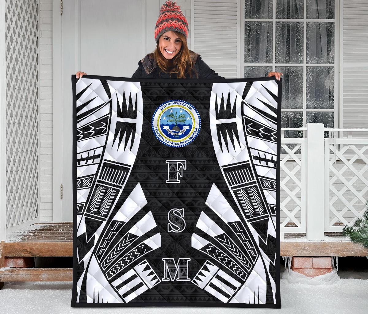 Federated States Of Micronesia Premium Quilt - Federated States Of Micronesia Seal Polynesian White Tattoo (Black) - Polynesian Pride