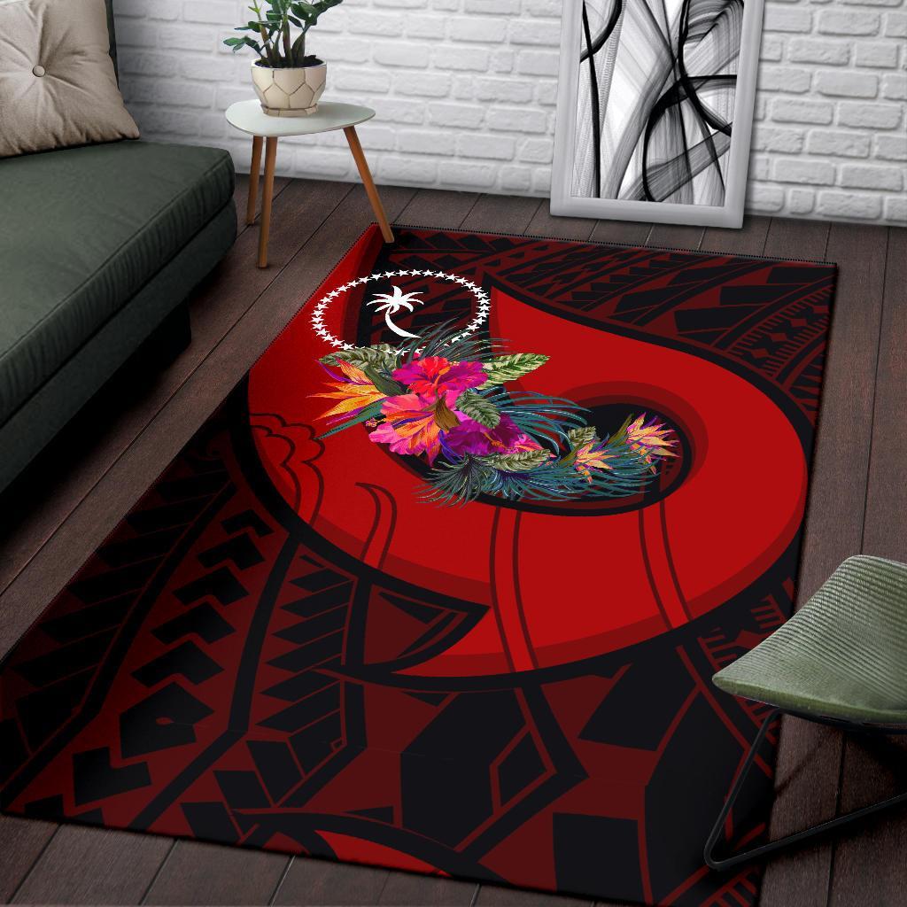 Chuuk Area Rug - Polynesian Hook And Hibiscus (Red) Red - Polynesian Pride