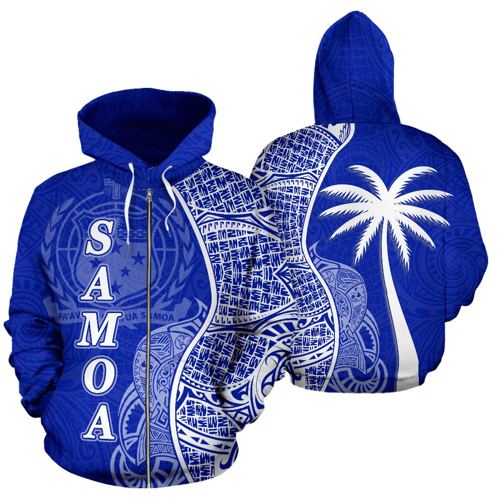 Samoa Polynesian Zip up Hoodie Coconut Tree Blue Unisex Blue - Polynesian Pride