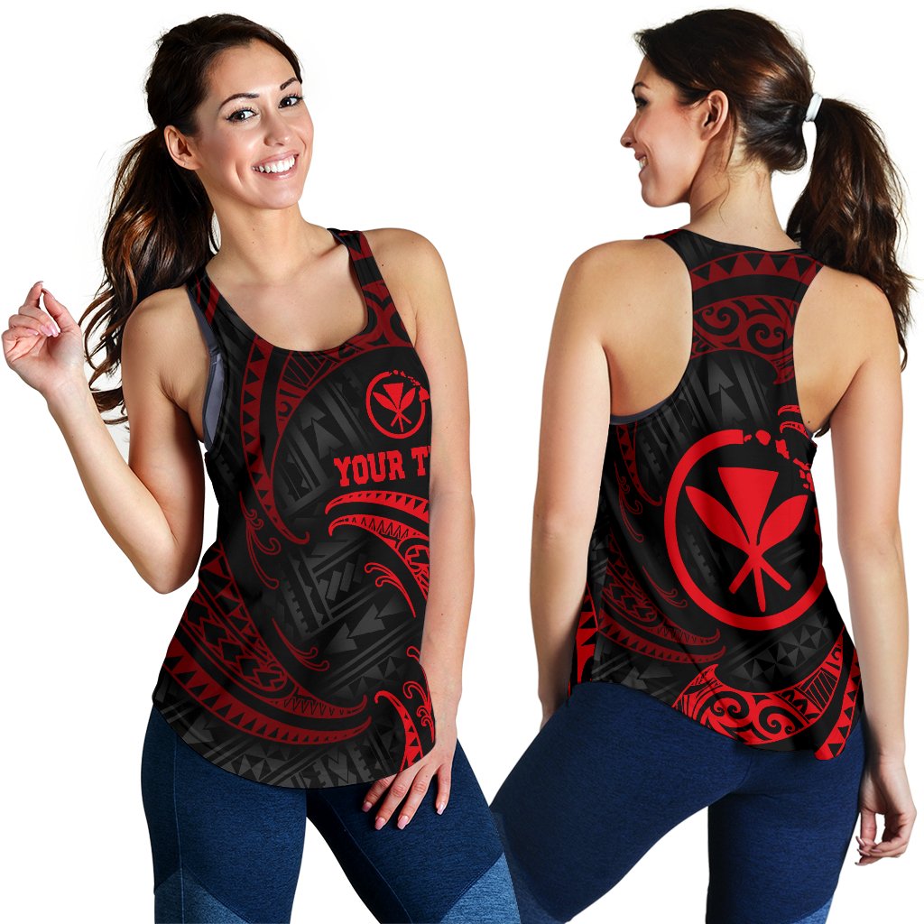 Hawaii Polynesian Custom Personalised Women' Racerback Tank - Red Tribal Wave Red - Polynesian Pride