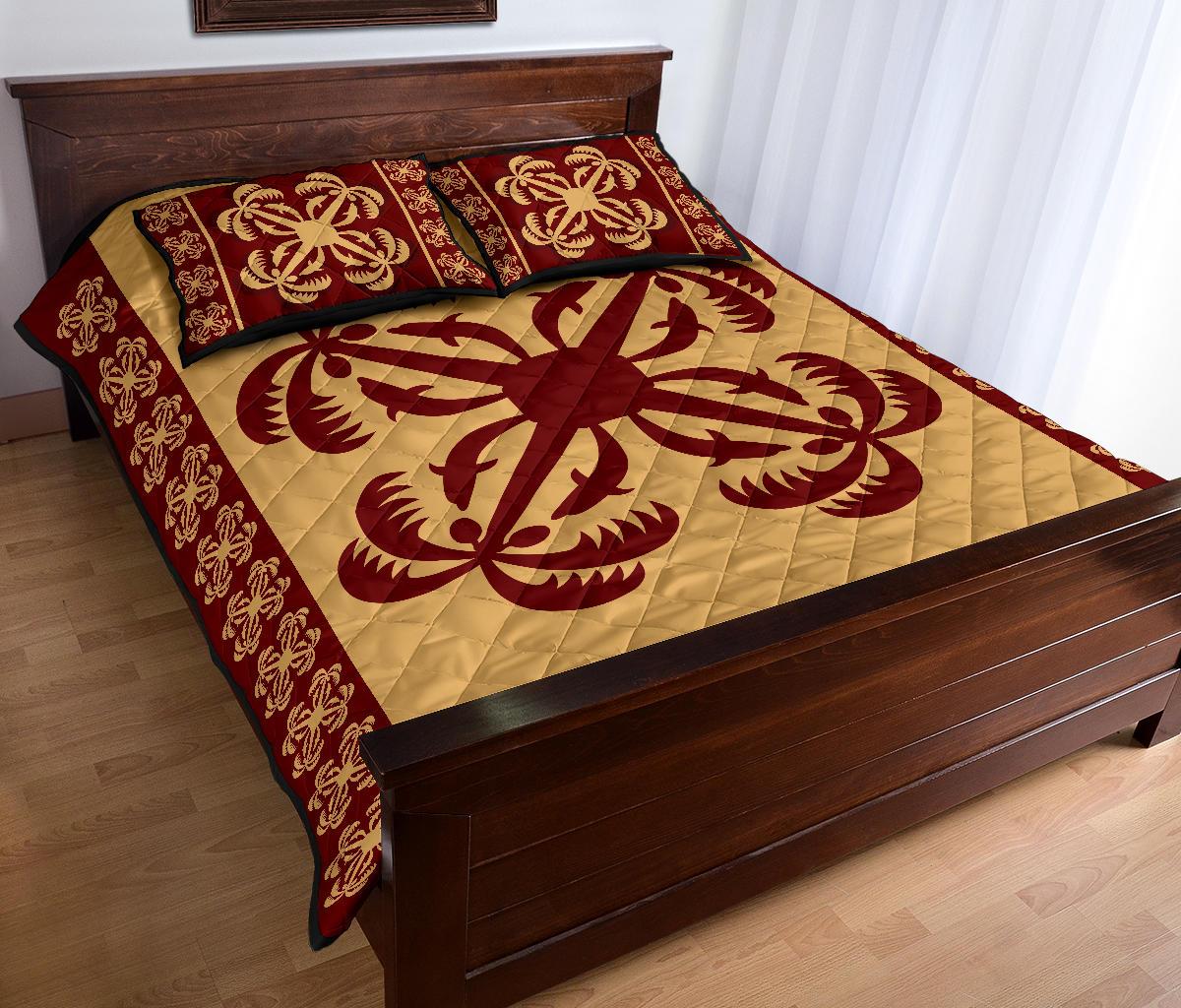 Hawaiian Quilt Pattern Dolphin And Coconut Quilt Bed Set - Polynesian Pride
