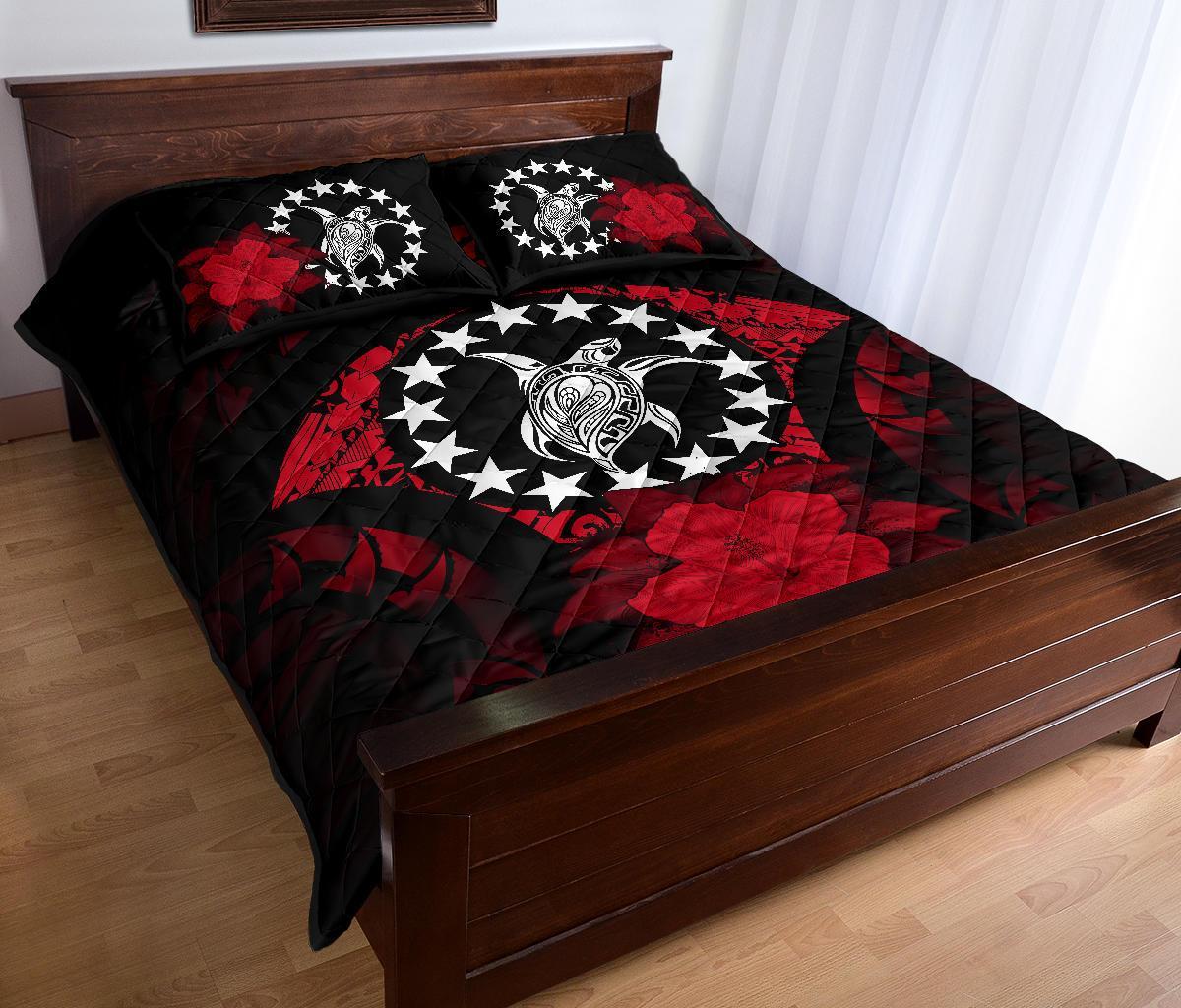 Cook Islands Polynesian Quilt Bed Set Hibiscus Red - Polynesian Pride