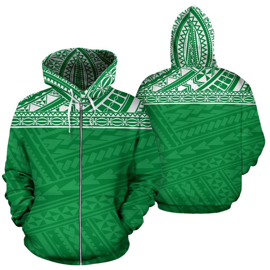 Poly All Over Zip up Hoodie Polynesian Green Version Unisex Green - Polynesian Pride