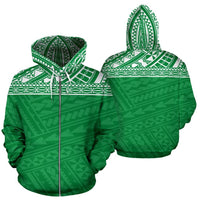 Poly All Over Zip up Hoodie Polynesian Green Version Unisex Green - Polynesian Pride