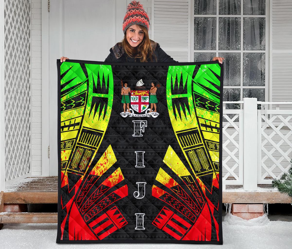 Fiji Premium Quilt - Fiji Coat Of Arms Polynesian Reggae Tattoo - Polynesian Pride