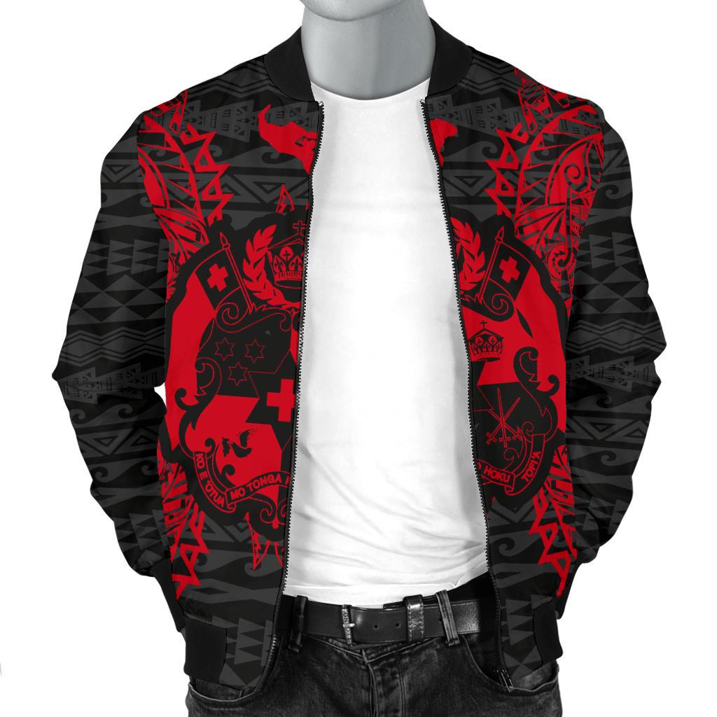 Tonga Polynesian Men's Bomber Jacket Map Red - Polynesian Pride