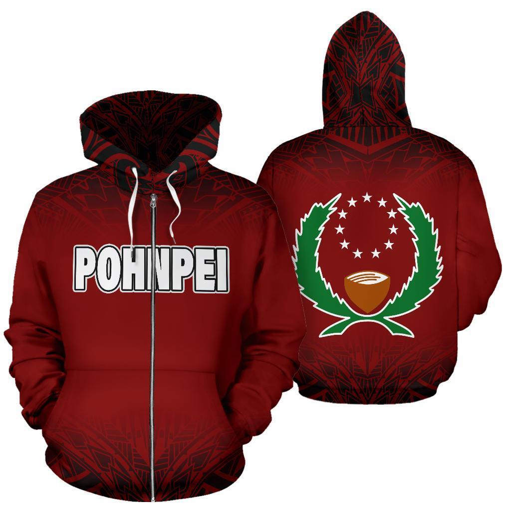 Pohnpei All Over Zip up Hoodie Red Fog Style Unisex Red - Polynesian Pride