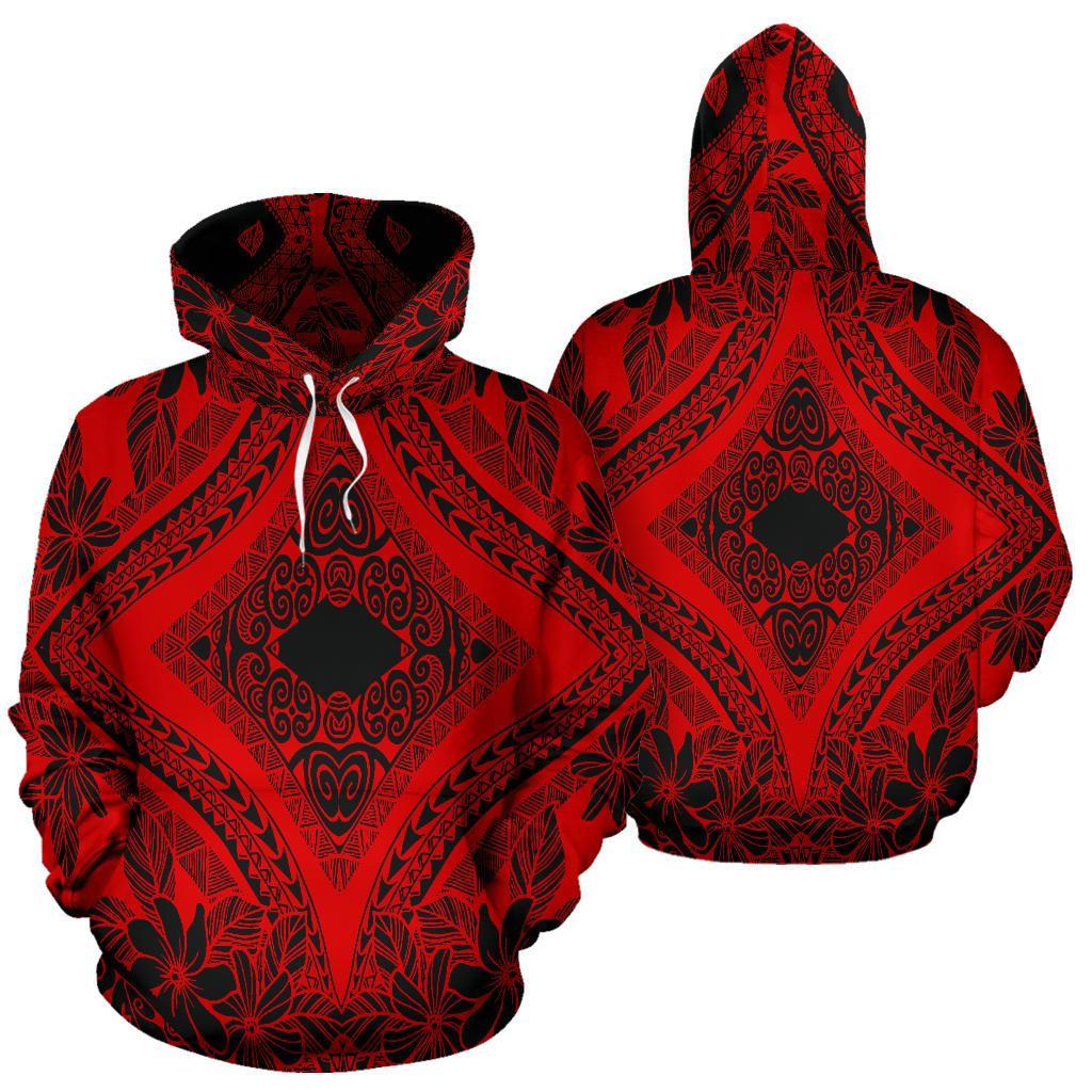 Hawaii Hoodie Polynesian Plumeria Mix Red Black Pullover - Polynesian Pride