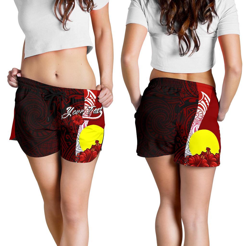 Palau Polynesian Custom Personalised Women's Shorts - Coat Of Arm With Hibiscus Women Red - Polynesian Pride