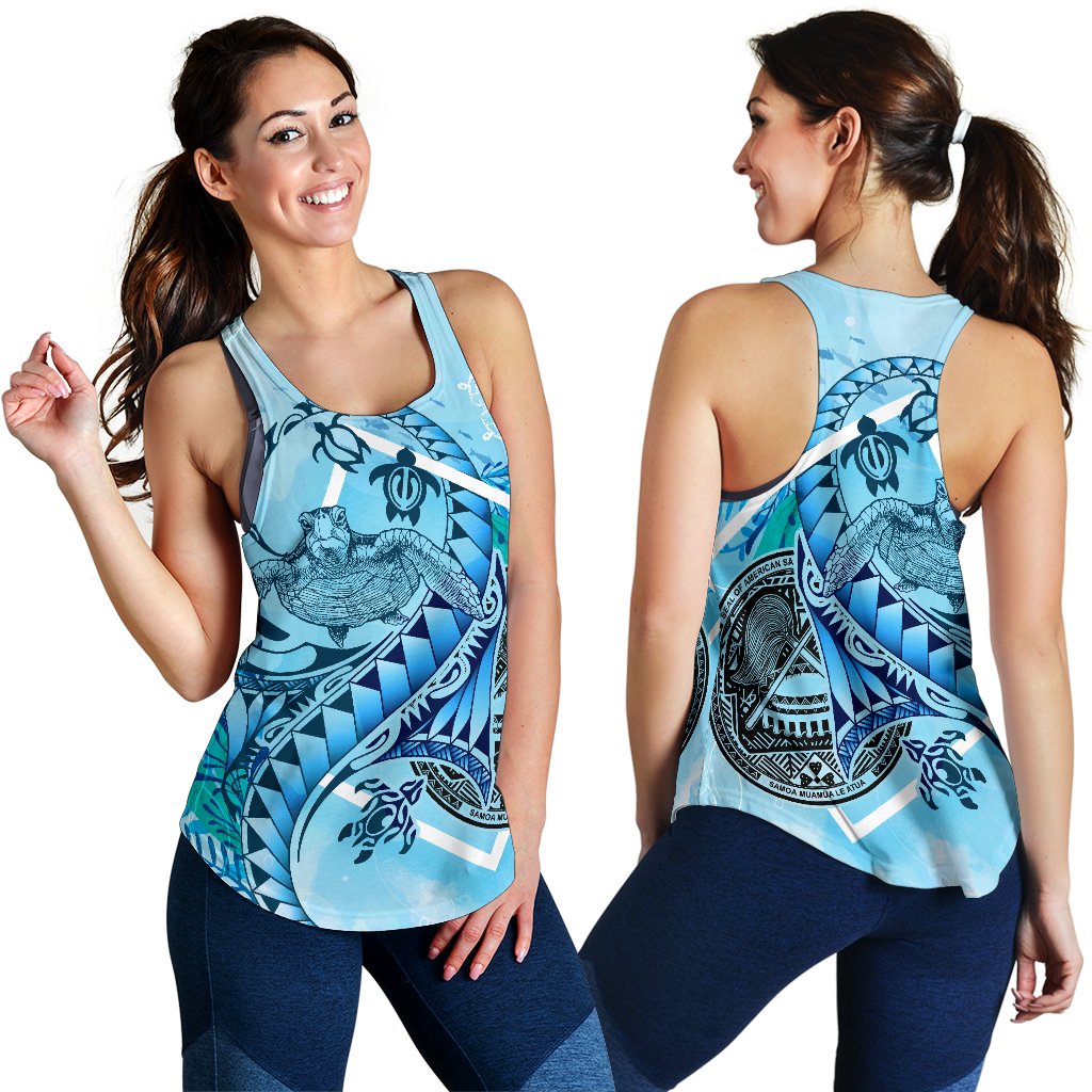 American Samoa Women's Racerback Tank - Polynesian Turtle Under The Sea Blue - Polynesian Pride