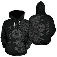 Tahiti Polynesian Zip up Hoodie Tahiti Flag Heartbeat Pattern Gray Version TH0 Unisex Gray - Polynesian Pride