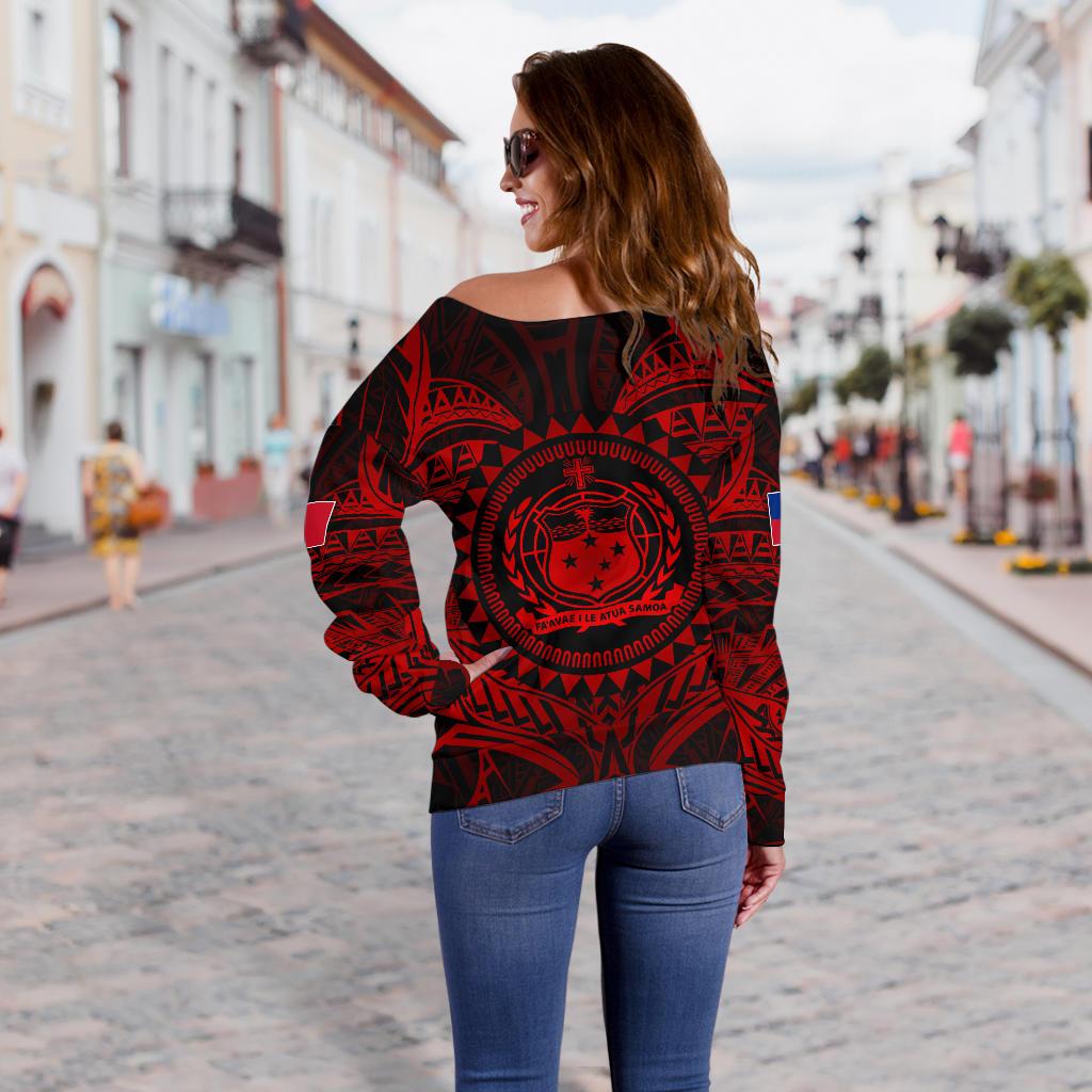 Samoa Polynesian Women's Off Shoulder Sweater - Samoa Red Seal - Polynesian Pride