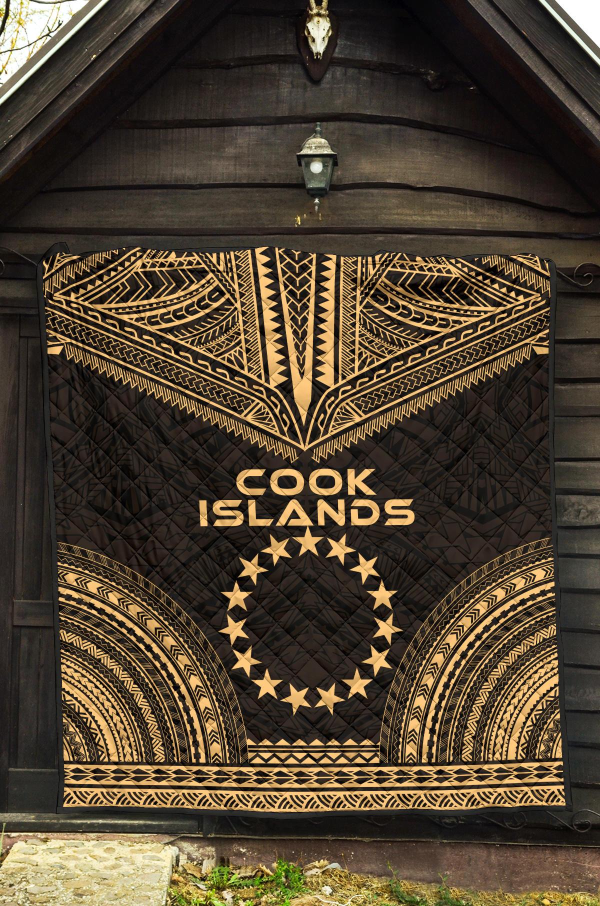 Cook Islands Premium Quilt - Cook Islands Flag Polynesian Chief Gold Version - Polynesian Pride