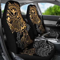 Hawaii Polynesian Seat Covers - Gold Kanaka Maoli Turtle Tattoo Gray Hibiscus Turtle Flowing - Polynesian Pride