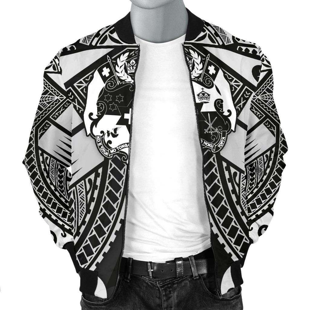 Tonga Polynesian Men's Bomber Jacket - Tonga White Seal with Polynesian tattoo - Polynesian Pride