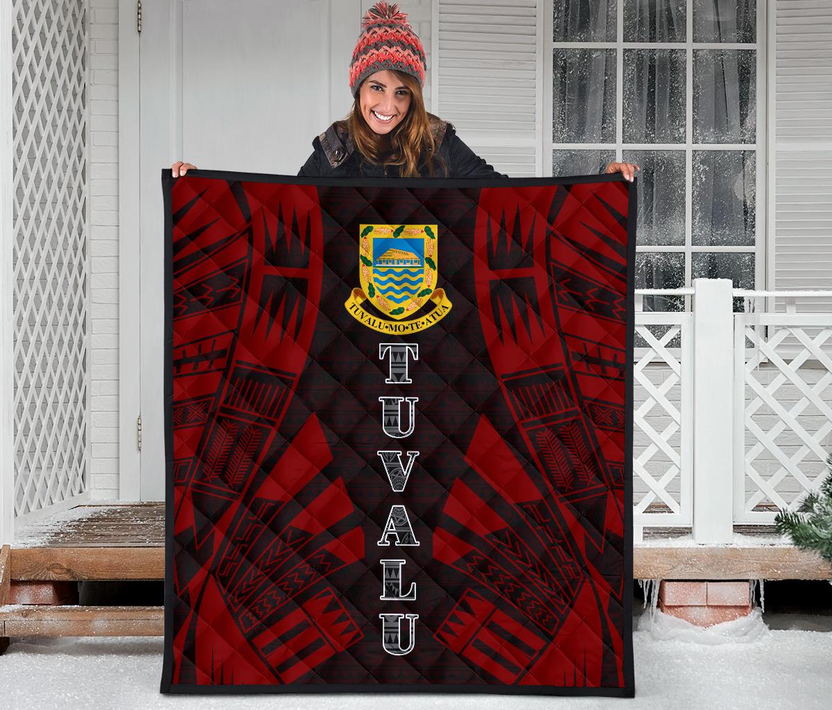 Tuvalu Premium Quilt - Tuvalu Coat Of Arms Polynesian Red Tattoo - Polynesian Pride