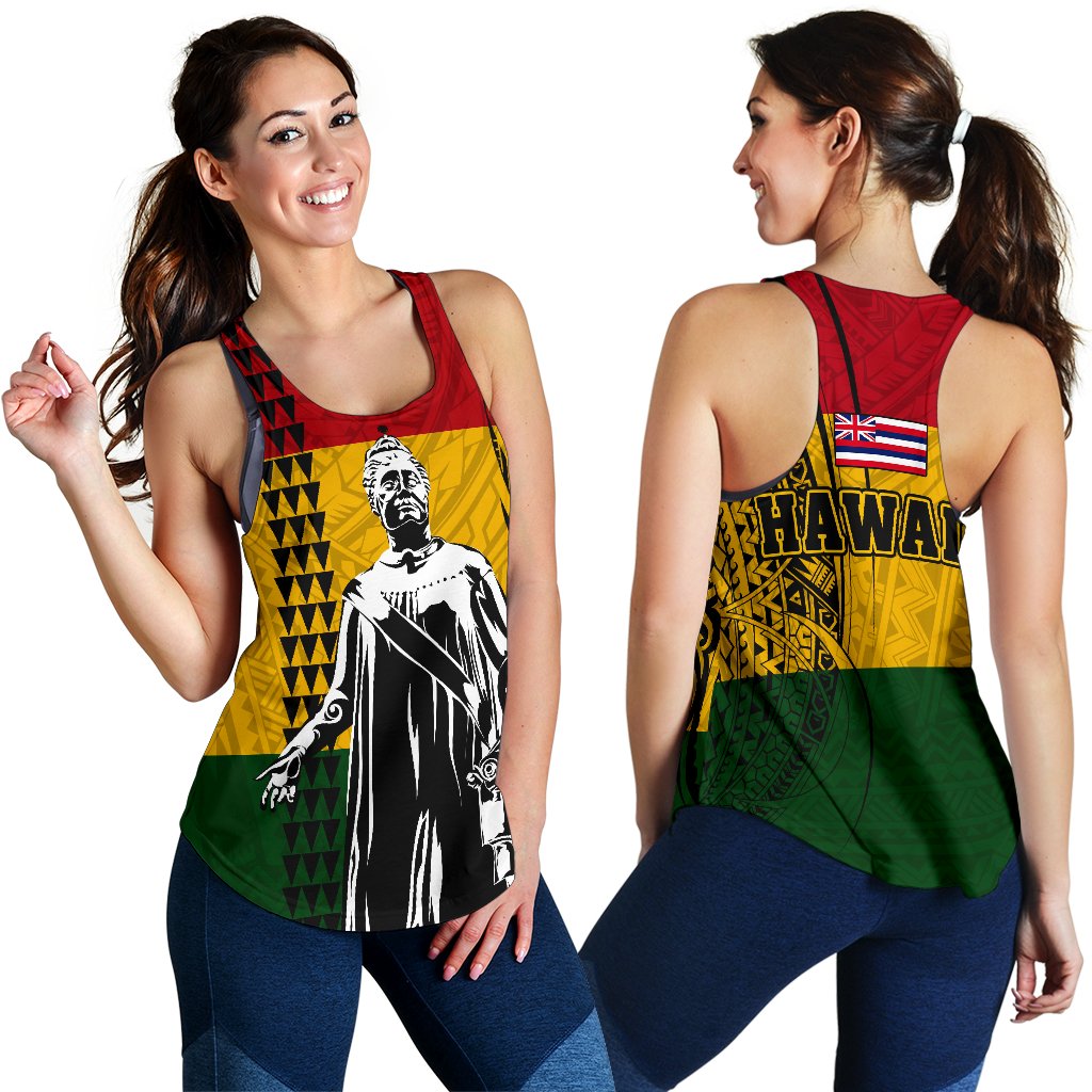 Hawaii Kanaka Flag Polynesian Queen Lili'uokalani Women's Racerback Tank Red - Polynesian Pride
