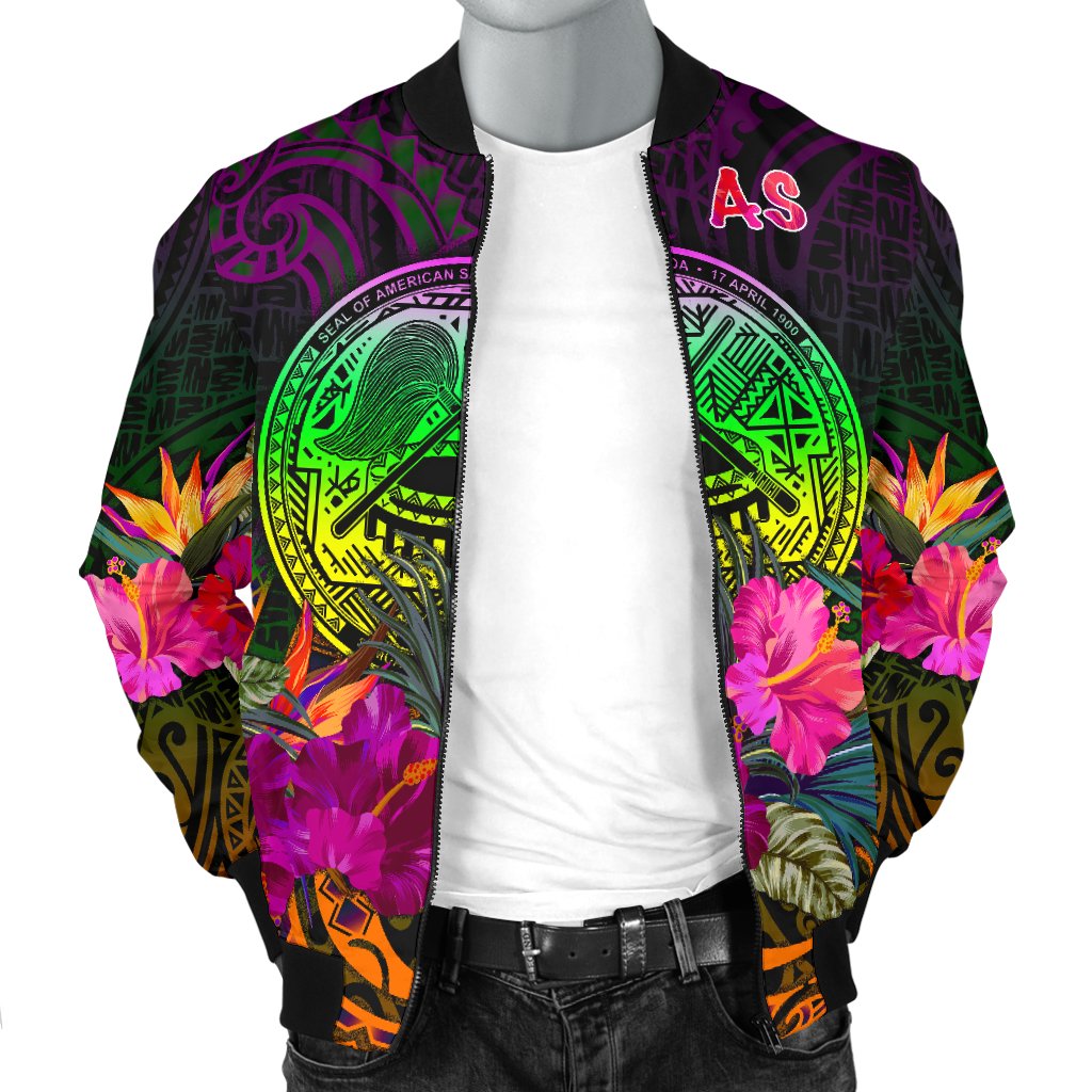American Samoa Men's Bomber Jacket - Summer Hibiscus - Polynesian Pride