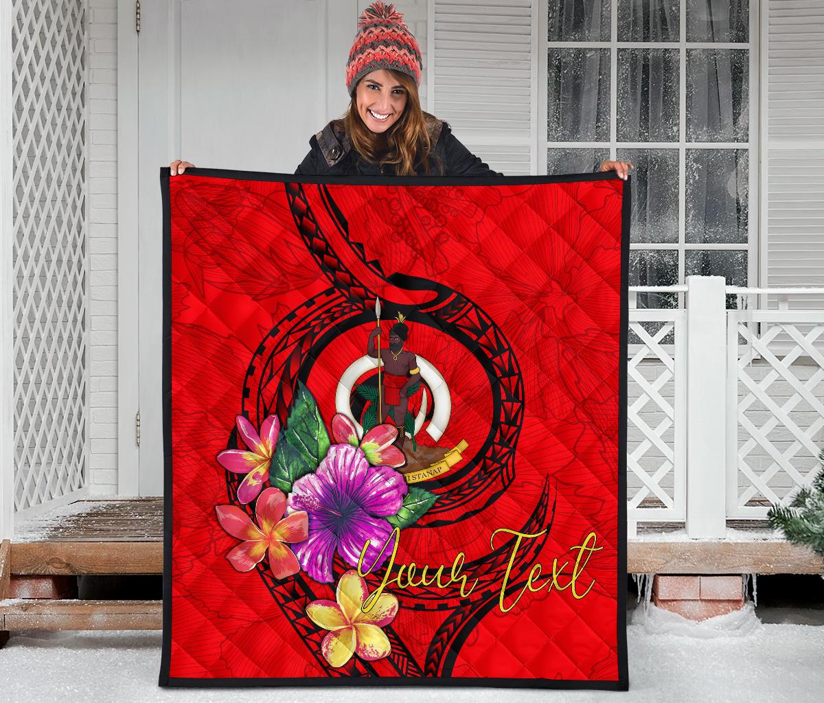 Vanuatu Polynesian Custom Personalised Premium Quilt - Floral With Seal Red - Polynesian Pride