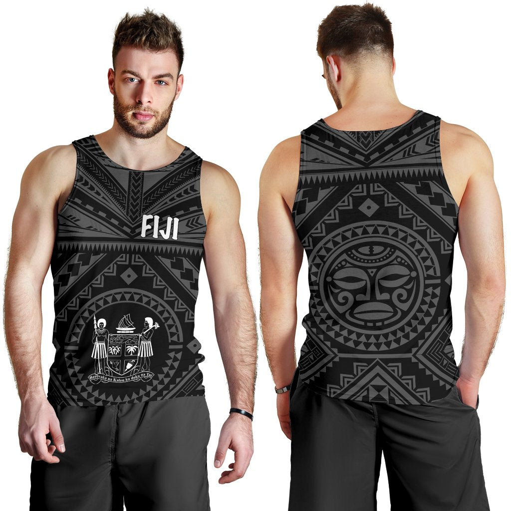 Fiji Men's Tank Top - Fiji Seal With Polynesian Tattoo Style (Black) - Polynesian Pride