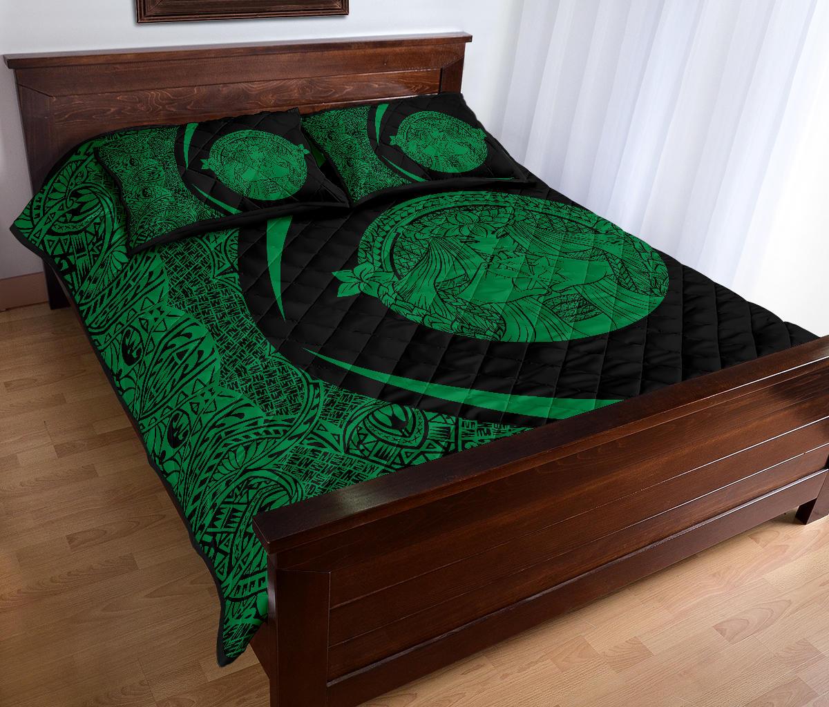Hawaii Polynesian Pele Kanaka Quilt Bed Set Circle Style Green - Polynesian Pride