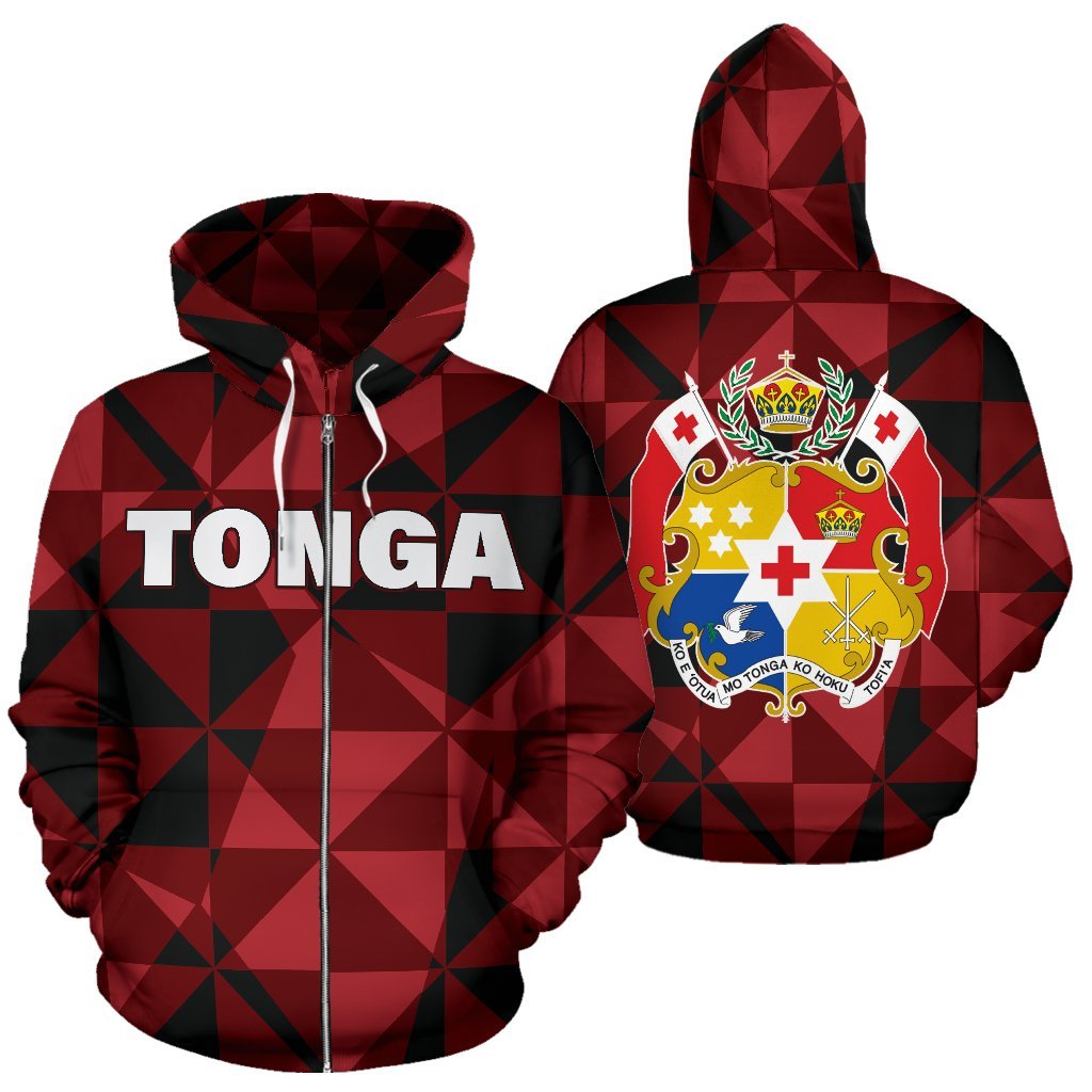 Tonga Zip up Hoodie Tonga Coat of Arms Pattern BN09 Unisex Black - Polynesian Pride