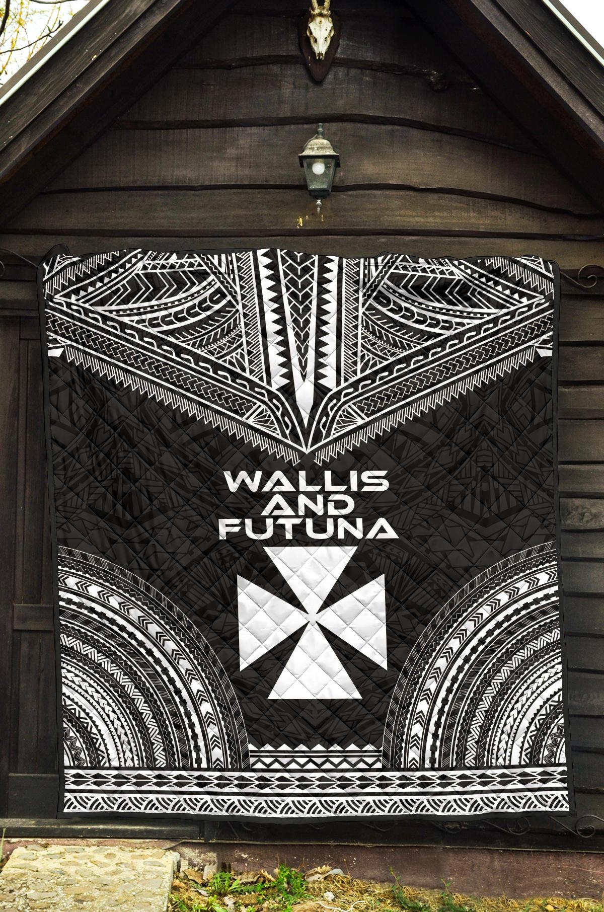 Wallis And Futuna Premium Quilt - Wallis And Futuna Coat Of Arms Polynesian Chief Black Version - Polynesian Pride