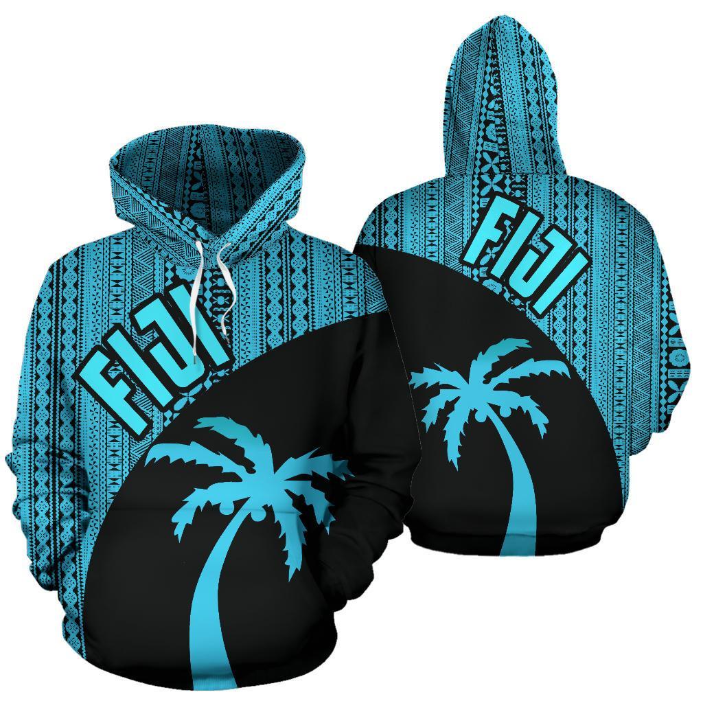 Fiji Tapa Hoodie Fiji Coconut Tree Unisex Black - Polynesian Pride