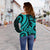 Vanuatu Women's Off Shoulder Sweater - Turquoise Tentacle Turtle - Polynesian Pride