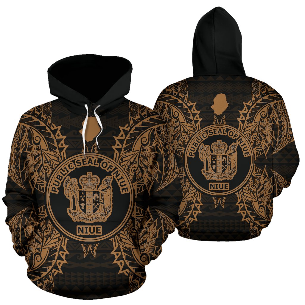 Niue Polynesian ll Over Hoodie Map Gold Unisex Gold - Polynesian Pride