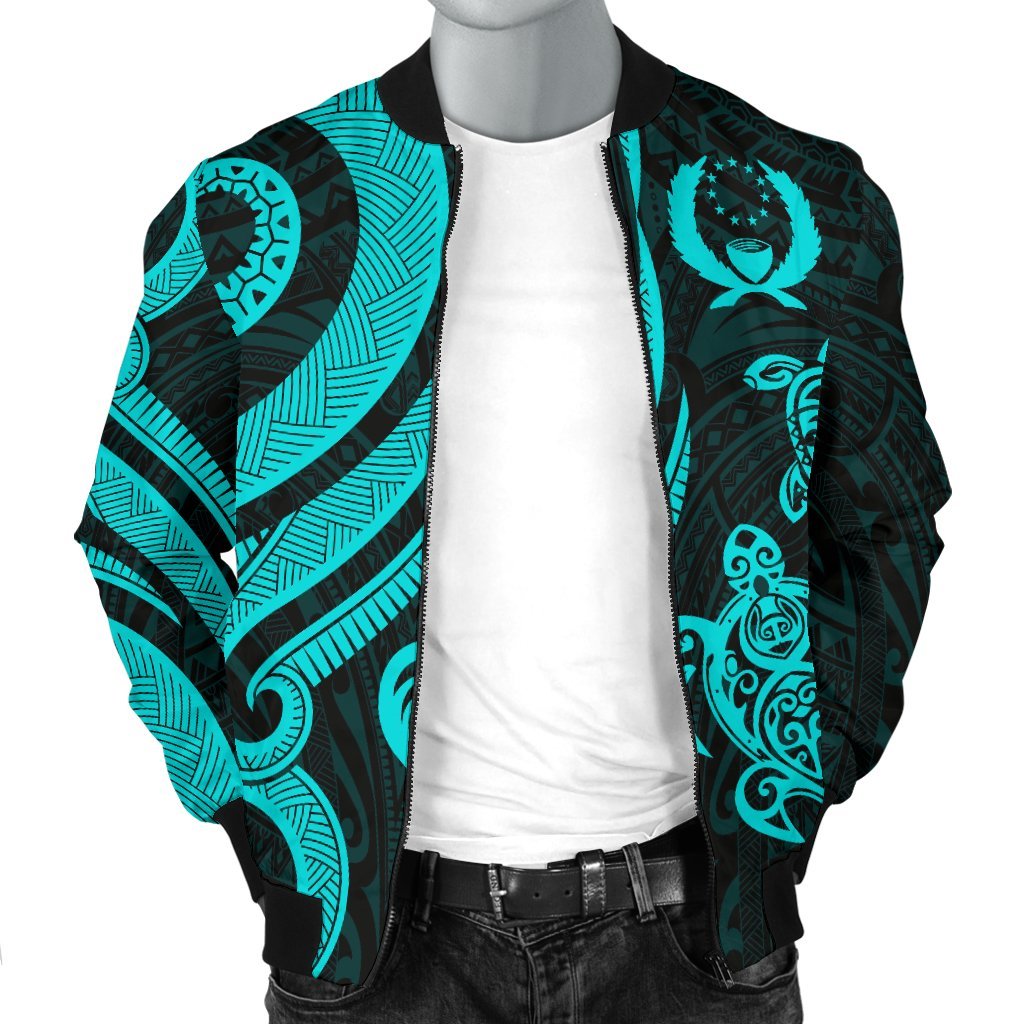 Pohnpei Micronesian Men Bomber Jacket - Turquoise Tentacle Turtle - Polynesian Pride