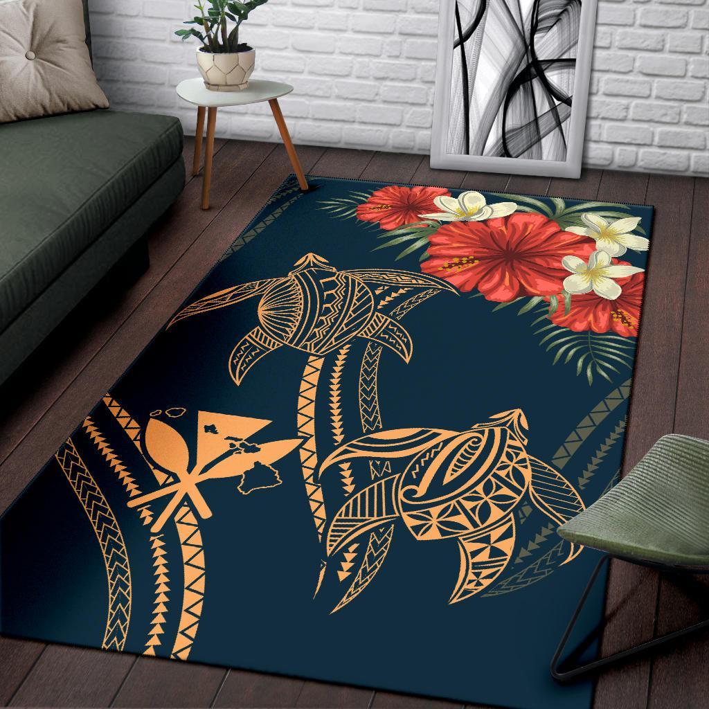 Hawaii Polynesian Turtle Hibiscus Rug - Nolan Style - Polynesian Pride