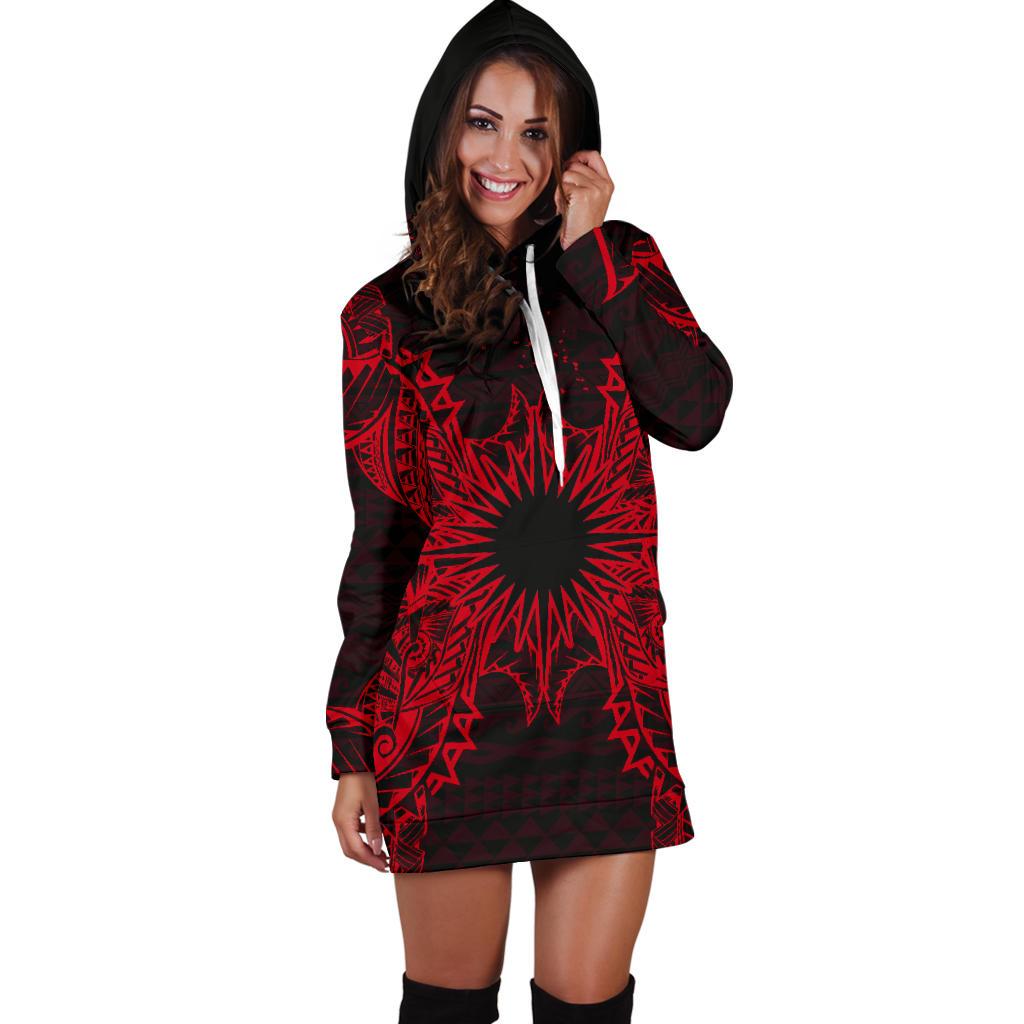 Marshall Islands Polynesian Hoodie Dress Map Red - Polynesian Pride