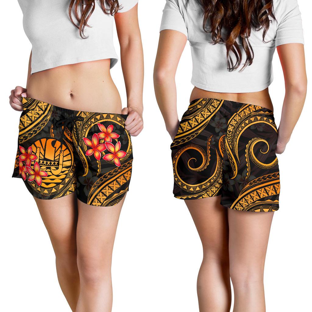 Tahiti Polynesian Women Shorts - Gold Plumeria Women GOLD - Polynesian Pride