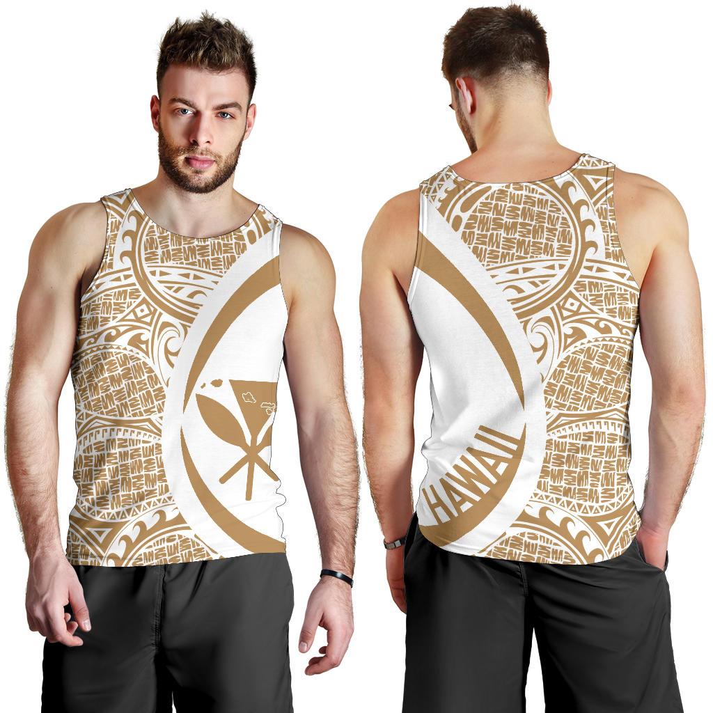 Kanaka Hawaii Map Gold White Polynesian Men's Tank Top - Circle Style Gold - Polynesian Pride