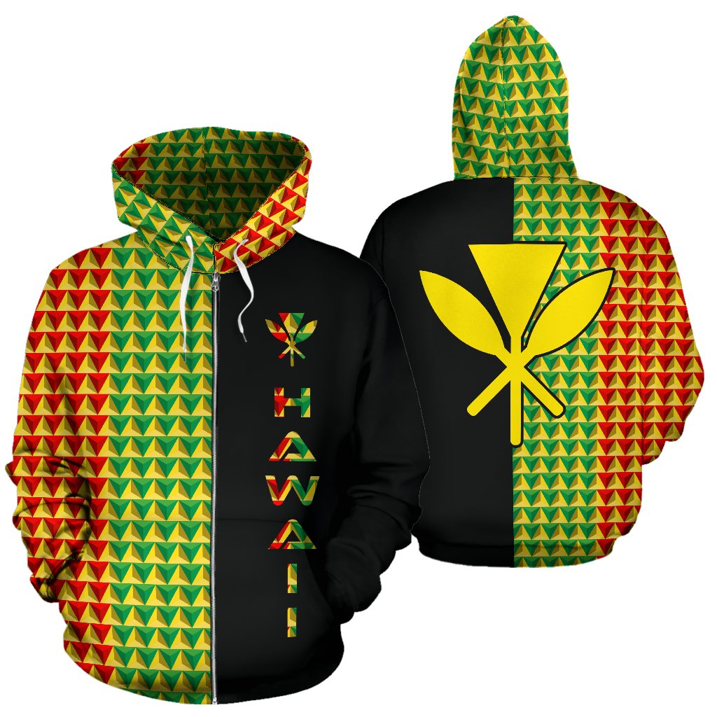 Polynesian Kakau Kanaka Maoli Hawaii Zip Hoodie The Half Unisex Black - Polynesian Pride