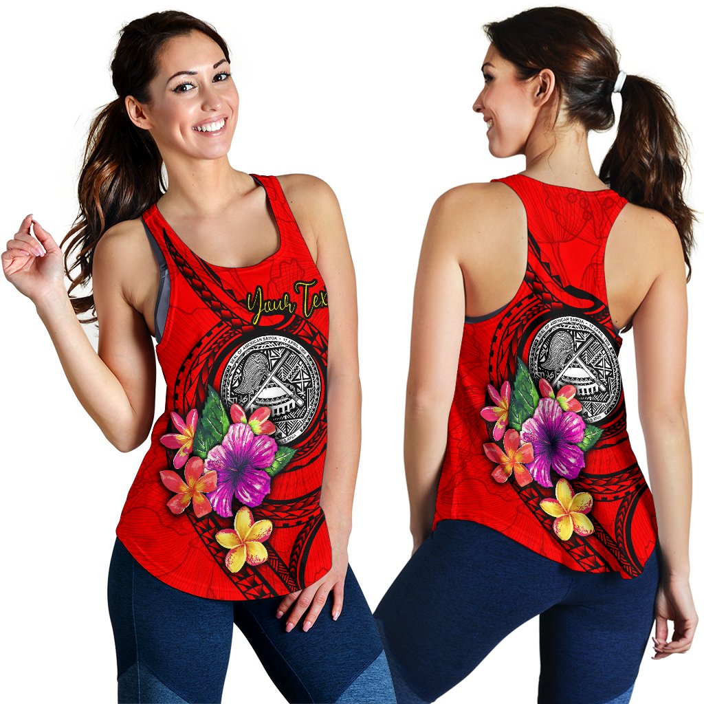 American Samoa Custom Personalised Polynesian Women's Racerback Tank - Floral With Seal Red Red - Polynesian Pride