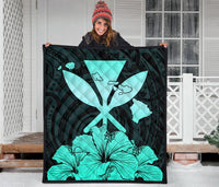 Hawaiian Kanaka Premium Quilt Hibiscus Polynesian Love Turquoise - Polynesian Pride