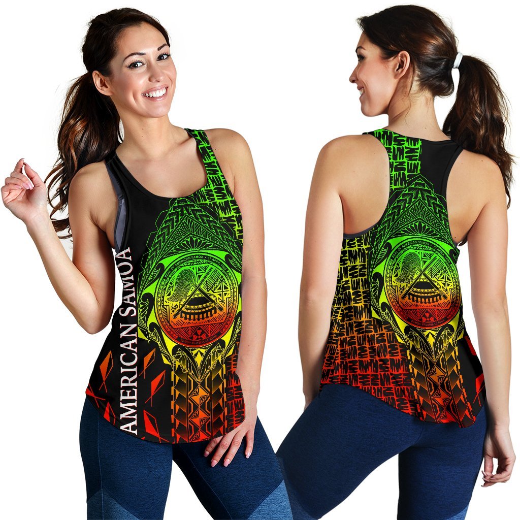 American Samoa Custom Personalised Women's Racerback Tank - AS Seal Rocket Style (Reggae) Black - Polynesian Pride