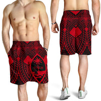 Guam Polynesian Men's Short - Red Guam Coat Of Arms Polynesian Tattoo Red - Polynesian Pride