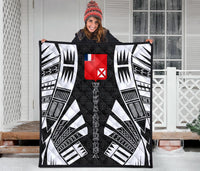 Wallis And Futuna Premium Quilt - Wallis And Futuna Coat Of Arms Polynesian White Tattoo - Polynesian Pride